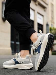 (Size Runs Small) Men's Versatile Comfortable Simple Contrast Color Outdoor Casual Sports Sneakers, Perfect With Sports Jeans Look - Grey - View 9