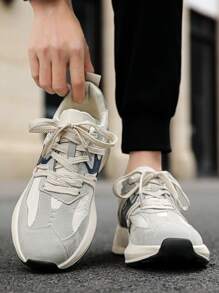 (Size Runs Small) Men's Versatile Comfortable Simple Contrast Color Outdoor Casual Sports Sneakers, Perfect With Sports Jeans Look - Grey - View 8