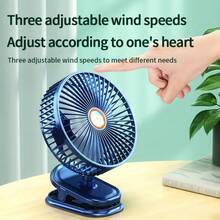 1pc USB Rechargeable Clip Small Table Fan Portable Student Dormitory Rotatio Adjustable Student Office Fan For Bedroom,White,Blue - Blue Rechargeable Style-8000 Air Volume - View 2