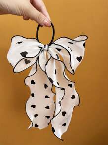 1入組優雅女性長款緞帶蝴蝶結愛心圖案髮圈