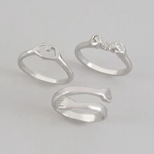 Juego de anillos de amistad personalizados Best Friend de 3 piezas de aleación creativa de mano en mano para mujeres - Multicolor - Ver 3