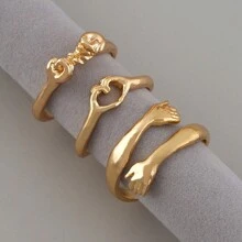 Juego de anillos de amistad personalizados Best Friend de 3 piezas de aleación creativa de mano en mano para mujeres - Multicolor - Ver 1