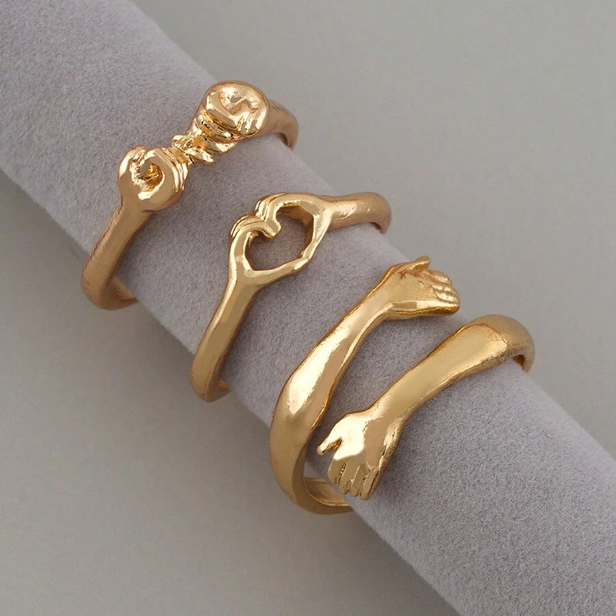 Juego de anillos de amistad personalizados Best Friend de 3 piezas de aleación creativa de mano en mano para mujeres - Multicolor - Ver 1