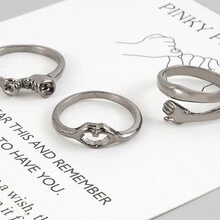 Juego de anillos de amistad personalizados Best Friend de 3 piezas de aleación creativa de mano en mano para mujeres - Multicolor - Ver 7