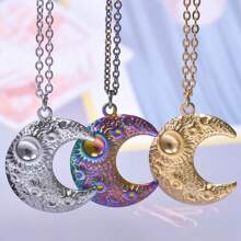 1 件不锈钢七色月面月亮和玫瑰吊坠项链男女通用时尚酷炫个性百搭朋克项链 - 月亮玫瑰項鍊 - 查看 2