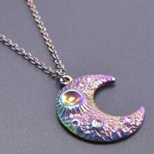 1 件不锈钢七色月面月亮和玫瑰吊坠项链男女通用时尚酷炫个性百搭朋克项链 - 月亮玫瑰項鍊 - 查看 6