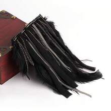 Charretera De Plumas Negras Con Flecos Metálicos, 1 Pieza, Para Puesta En Escena - negro - Ver 3