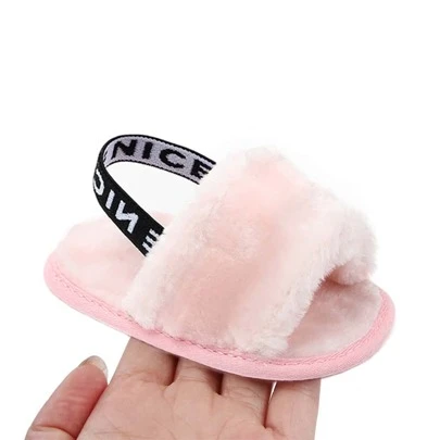 婴儿毛绒拖鞋，可爱花朵图案婴儿凉鞋，四季舒适