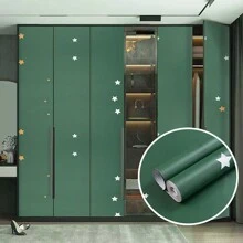 宿舍桌面翻新貼紙，適用於桌面、桌布、書架、櫥櫃、衣櫥，可更換顏色，桌面貼紙，自粘牆紙 - 星語墨綠色 - 查看 7