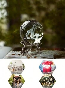 1 个长颈鹿形水晶球（带支架）装饰，3D 雕刻水晶球创意桌面装饰婚礼装饰送给朋友和学生的礼物 - 彩色 - 查看 5