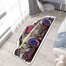 1pc Graffiti Car Pattern Carpet, Stylish Thick Crystal Velvet Printing Irregularly Shaped Rug, Soft & Durable For Living Room, Bedroom, Kitchen, Bathroom, Laundry Room, Hallway, Entryway, Game Room, Boy's Room Decoration
