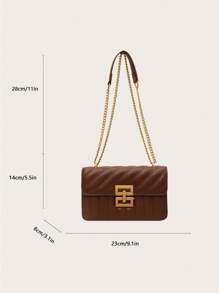 1pc Ladies' Embroidery & Striped Fashionable Lock Closure Square Bag Purse With Colorful Chain, Suitable For Dating And Gift