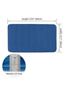 1pc Simple Striped Embroidery Bath Mat For Bathroom, Door Mat With Water Absorption And Non-Slip Function, Flannel Striped Embroidery Sponge Pad, Comfortable Short Plush Floor Mat, Carpet - Royal Blue - View 2