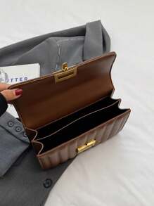 1pc Ladies' Embroidery & Striped Fashionable Lock Closure Square Bag Purse With Colorful Chain, Suitable For Dating And Gift