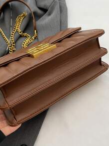 1pc Ladies' Embroidery & Striped Fashionable Lock Closure Square Bag Purse With Colorful Chain, Suitable For Dating And Gift