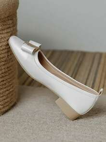 Giày đế mềm mũi tròn đế mềm bằng da sáng chế dành cho nữ, màu trơn - trắng - Xem 4