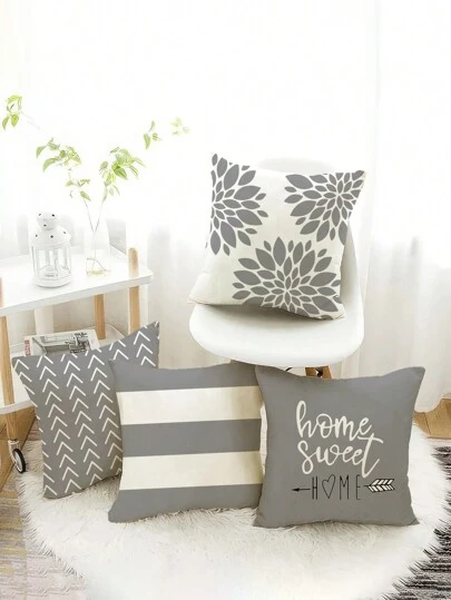 4 Piezas/ Set De Fundas De Almohada De Felpa Corta De Poliéster Con Diseño Geométrico Para Cojín De Sofá