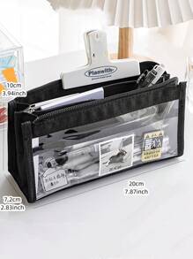 Trong suốt Hộp bút Bút Cái túi 6 Lớp Lưu trữ Túi đựng Đối với Văn phòng phẩm Trường học - màu đen - Xem 7