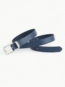 1pc Simple Blue Strap Waist Belt With Silver Buckle And Ring, Silver Alloy Summer, School Fall, Autumn, Halloween - Navy Blue - View 2