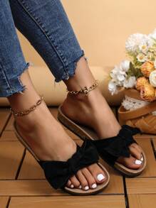 Damen Korkboden offene Zehen Pantoffeln mit rundem Zehenbereich, Sommer Mode bequeme dicke Sohle Schleifen Slides, vielseitig einsetzbare lässige atmungsaktive Strandschuhe für Damen