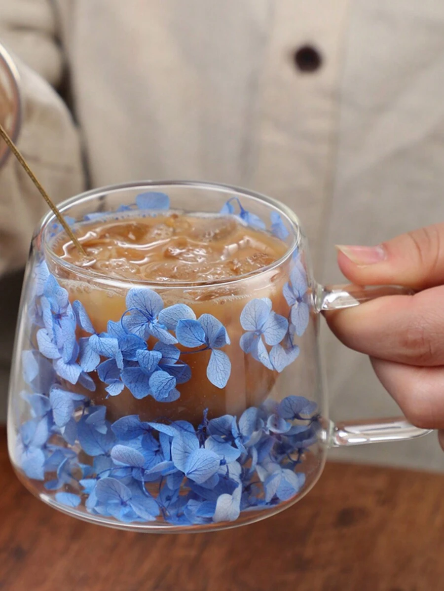 Taza de vidrio de doble capa con flores reales - Un regalo popular y sencillo que es transfronterizo, hecho de vidrio de borosilicato de alta calidad - Multicolor - Ver 1