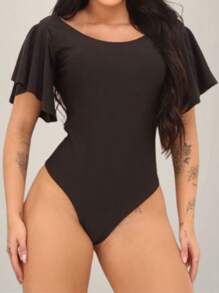Body Feminino Manga Flare Maio Blusa Suplex Blusinha Manga Curta - Preto - Visão 1
