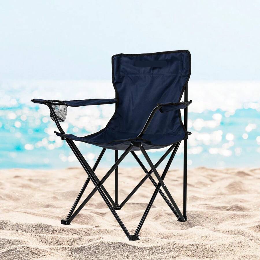 Set Of 2 Ultra Light Folding Beach Chairs, Heavy Duty Portable Camping Chair Picnic Chair, Portable Chair With Cup Holder Camping Seat With Cover Folding Beach Chair - 藏蓝色 - 查看 1