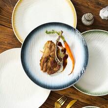 10-Inch 8-Inch Ceramic Dinner Plates, Modern And Minimalist Style, Rock Texture Design, Soup Plate, Color Edges, Microwave, Oven And Dishwasher Safe - Blue - View 6