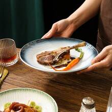 10-Inch 8-Inch Ceramic Dinner Plates, Modern And Minimalist Style, Rock Texture Design, Soup Plate, Color Edges, Microwave, Oven And Dishwasher Safe - Blue - View 4