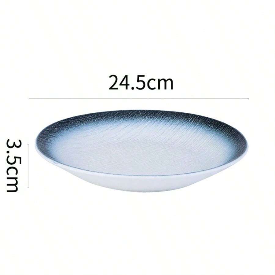 10-Inch 8-Inch Ceramic Dinner Plates, Modern And Minimalist Style, Rock Texture Design, Soup Plate, Color Edges, Microwave, Oven And Dishwasher Safe - Blue - View 1