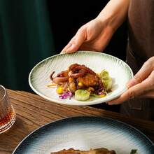 10-Inch 8-Inch Ceramic Dinner Plates, Modern And Minimalist Style, Rock Texture Design, Soup Plate, Color Edges, Microwave, Oven And Dishwasher Safe - Blue - View 5