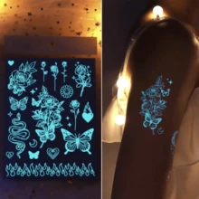 6 张大号白色曼陀罗蓝色夜光蝴蝶纹身贴纸，蕾丝莲花曼陀罗花假珠宝吊坠贴纸，夜光，手指手臂手背纹身，防水效果持续 2-5 天，音乐节派对礼物 - 白色 - 查看 6