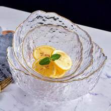 3pcs/Set Golden-Edged Glass Salad Bowl, Glass Bowl Set, Suitable For Home Kitchen Restaurant, Kitchenware, Tableware Accessories School Supplies,Christmas Gift