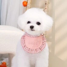Baberos bandana de estilo coreano para mascotas, baberos de perro con bordados de moda para perros pequeños, accesorios para perros teddy poodle - Rosa - Ver 13