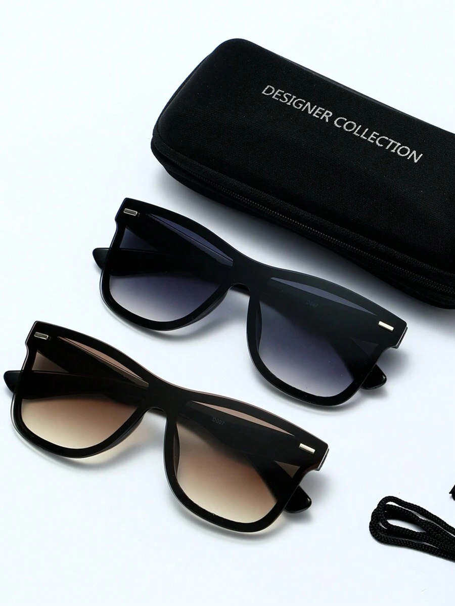 POLASUP 2 piezas Gafas de moda clásicas con remaches básicos, con cordón y estuche para gafas. Gafas decorativas de moda para verano, playa, vacaciones, exteriores y viajes - Degradado - Ver 1