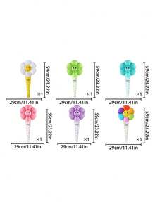 6入組菊花形狀鋁氣球連手持棒，生日派對禮物精靈棒（含紙吸管） - 彩色 - 查看 9