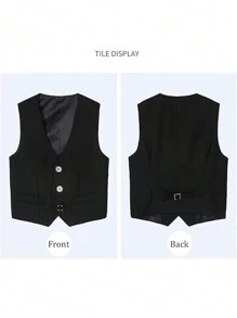 4pcs Tween Boy Formal Suit Set, Including Vest, Pants, Tie And Bow Tie - Black - View 2
