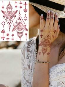 3pcs Flower Nail & Body Water-Resistant Art Sticker Tattoo For Women, Including Brown & Red Tattoo Designs, Suitable For Wedding And Party - Red - View 3