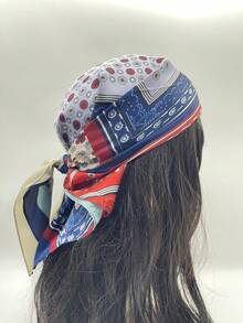 1pc Fashionable Geometric Pattern Headscarf For Women, Multi-Way Styling, Spring/Summer - Blue - View 2