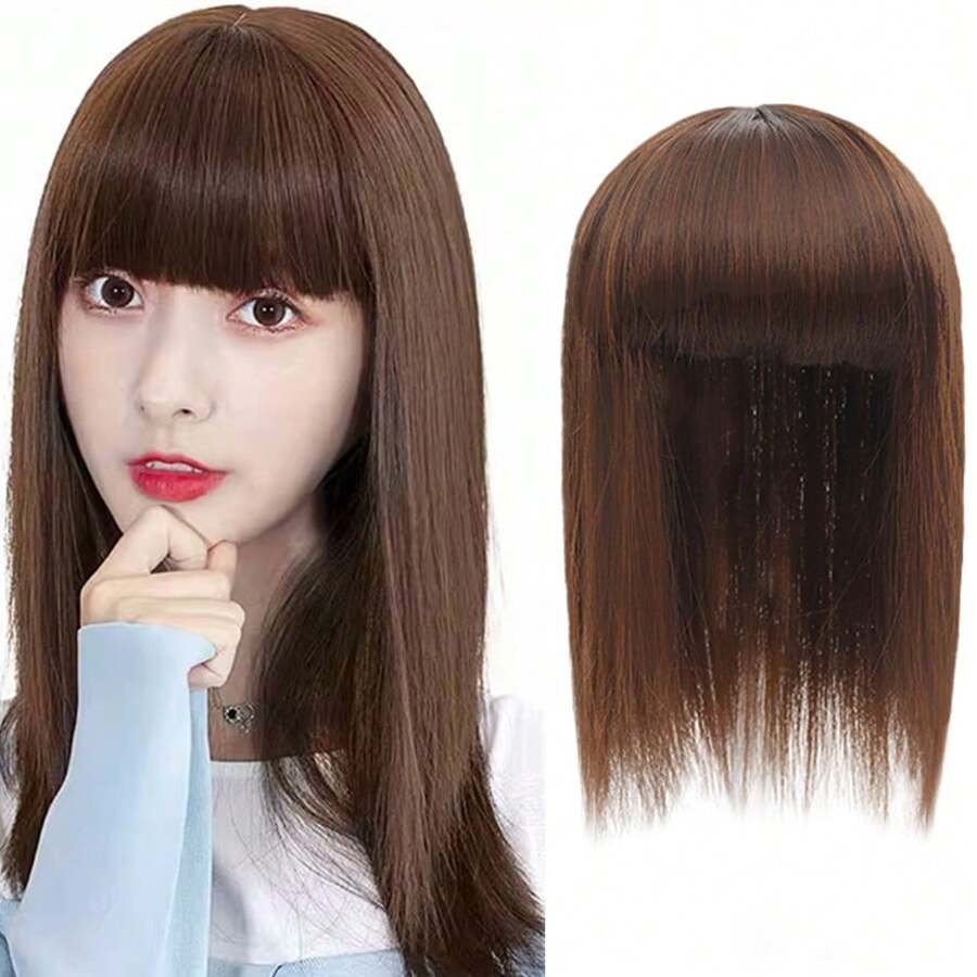 12 Inches Synthesis Topper Hair Piece With Bangs Head Overhead Natural