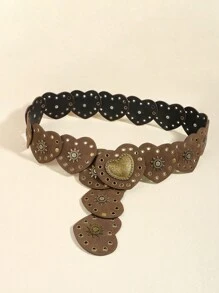 新款欧美风格复古牛仔西部腰带，个性化设计，金属接头，镂空效果，梅拉德设计 - 棕色 - 查看 9