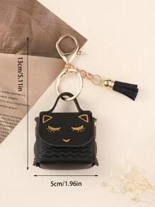 Tiger Head Shaped Coin Purse Keychain, Couples Keychain Charm, Bag Accessory - Grey - View 1