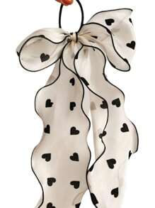 1入組優雅女性長款緞帶蝴蝶結愛心圖案髮圈