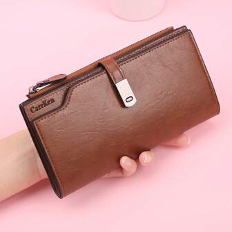 New Style Ladies' Long Wallet With Metal Buckle & Multiple Card Slots & Id Window Design Fashionable Zipper Coin Business Casual For Women Wallet Purse Wallet