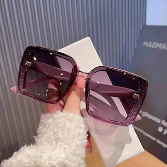 大框黑色圆脸，大脸时尚眼镜女士，时尚，高端优雅，方形闪光时尚眼镜，2025年新款，配黑色眼镜盒，适合夏季海滩度假、户外、旅行