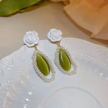 2pcs Korean Dongdaemun Shooping Malls Niche Design Atmosphere All-Match Geometric Earrings, Fashionable & Simple, Popular Earrings - Green - View 4
