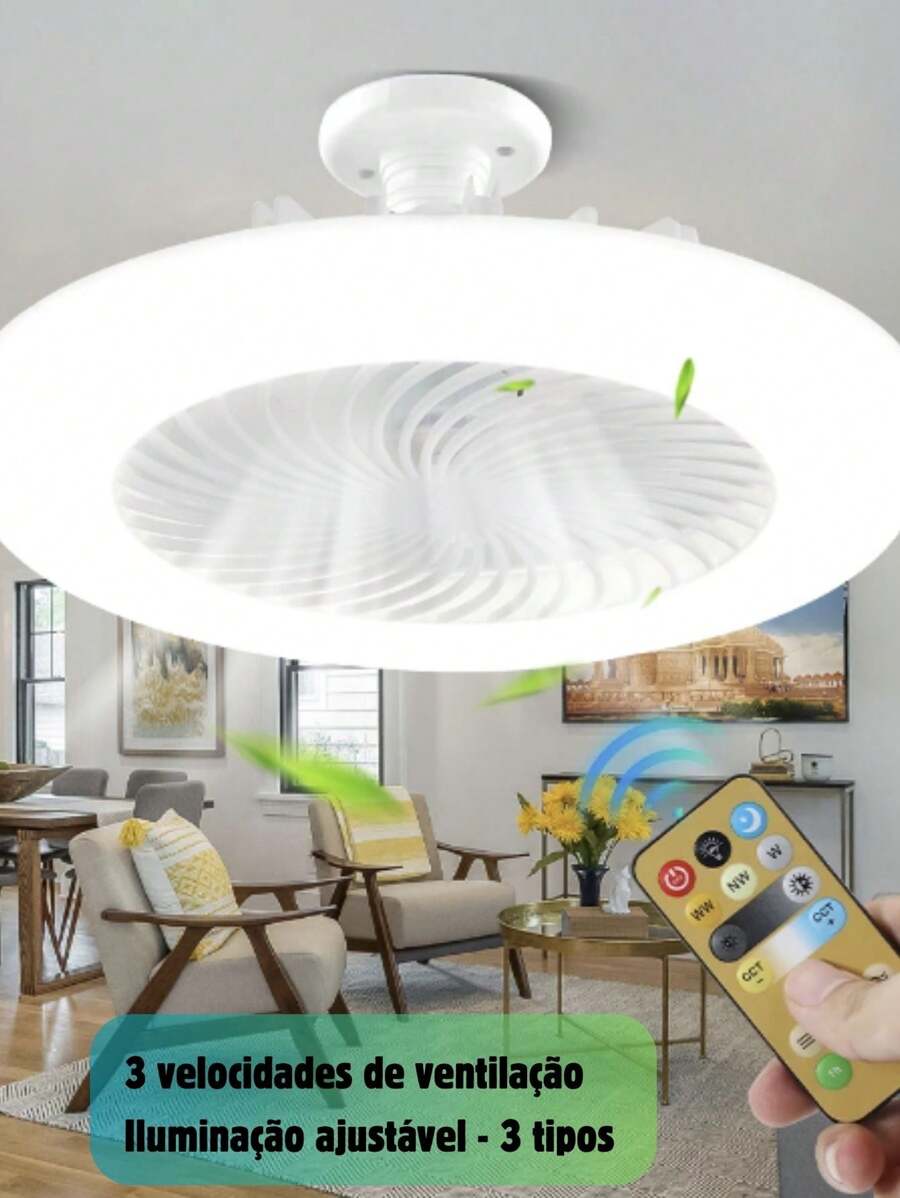 Ventilador De Teto Com Led Lâmpada Novo Com Controle Remoto Controle de Luz Controle de vento Refresca - Entrada do Brasil (127V) - Visão 1