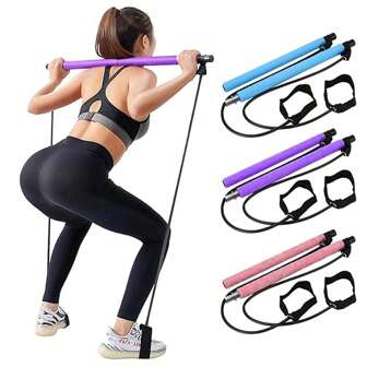 帶阻力帶的普拉提杆套件，重型金屬調整扣的多功能瑜伽普拉提杆，適用於女士和男士，家庭健身房普拉提阻力棒套件，全身運動
