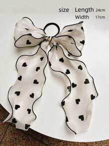 1入組優雅女性長款緞帶蝴蝶結愛心圖案髮圈