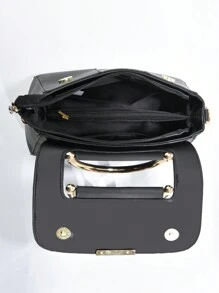 PLANEE Women's Vintage PU Crossbody Bag, Flap Shoulder Bag, Minimalist Style, For Office, Work, Fashionable Women's Shoulder Bag, Fashionable Solid Wallet For Women, A - 黑色 - 查看 2